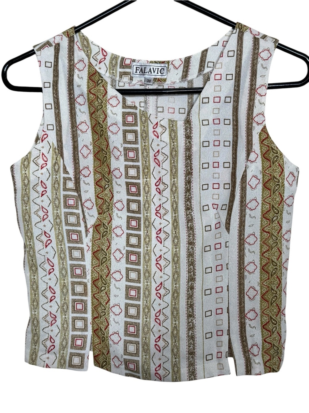 Vintage Falavic Boho Sleeveless Geometric Paisley Stripe Top Size 38 M
